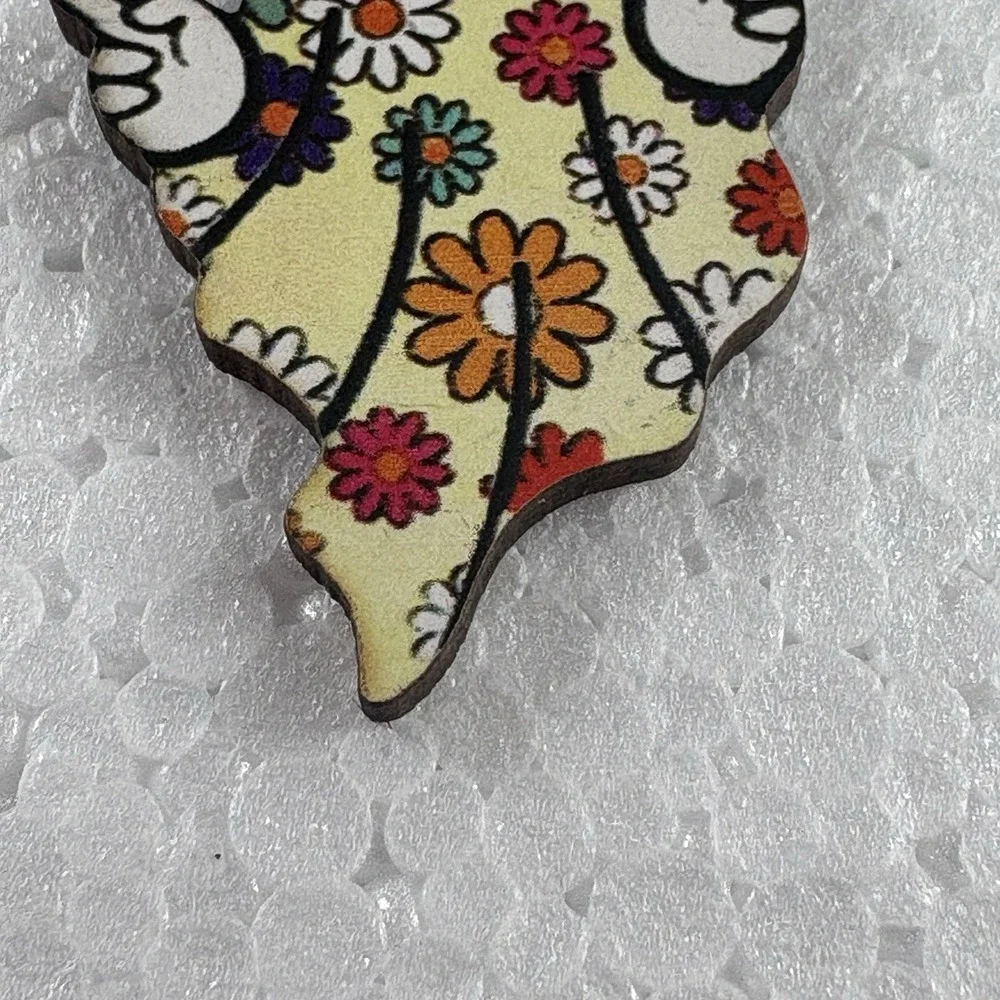 Flower Power Ghost Earrings Peace Sign‎ Wooden Dangle Boho Retro 70s Halloween
